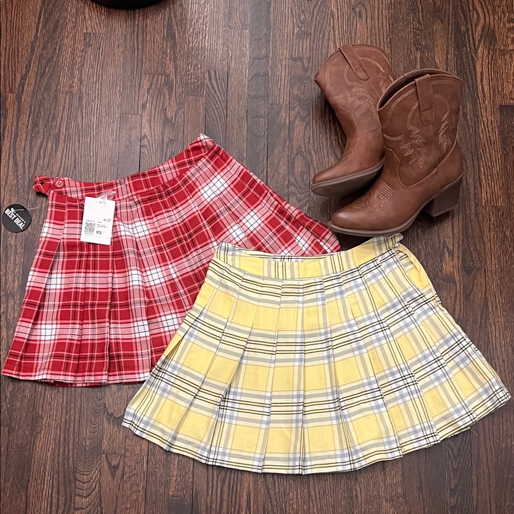 Forever 21 Red and Yellow Plaid Skirt Set